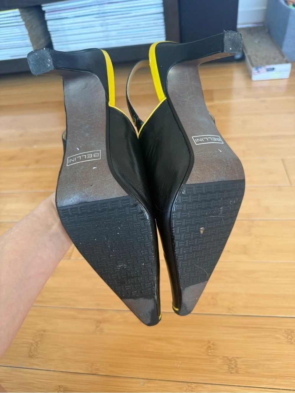 Bellini Black and Yellow Slingback Heels - Picture 7 of 7